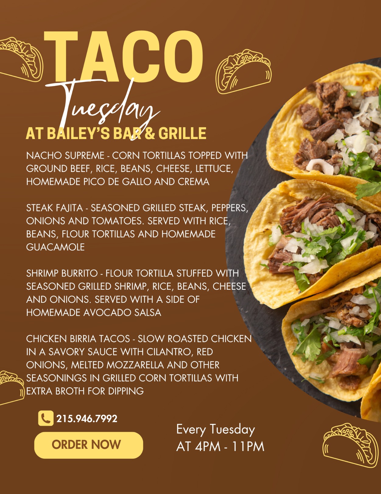 Taco tuesday at barley's bar and grill.